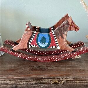 Festive Christmas Wooden Rocking Horse Decor